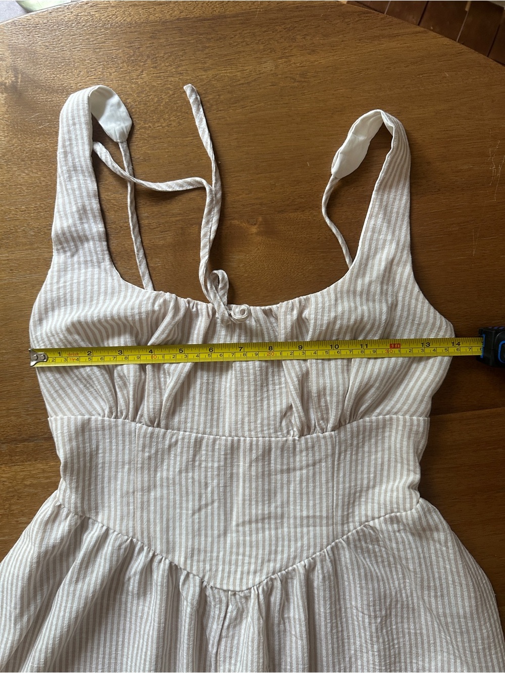 Beige Striped Dress Drop Waist Midi Dress Size Small - Picture 8 of 10